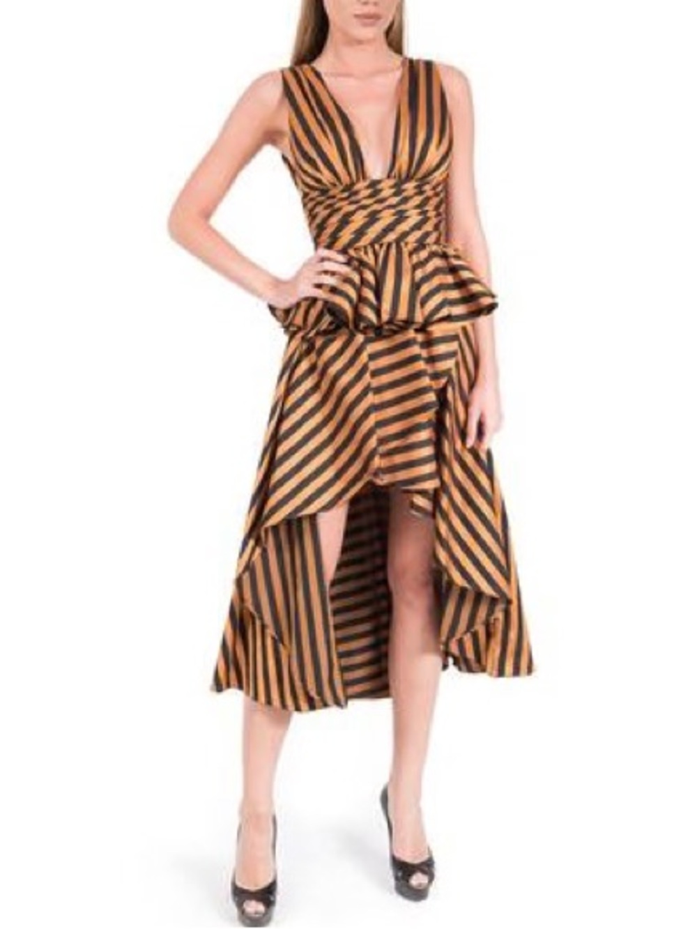Caroline Constas Adelle Black and Bronze Striped Set